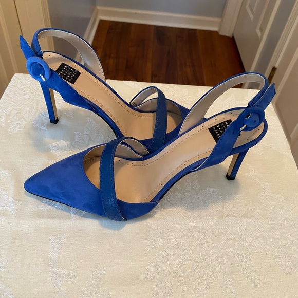 White House Black Market Royal Blue Suede Slingback With Snake Embossed Stran - Picture 6 of 8